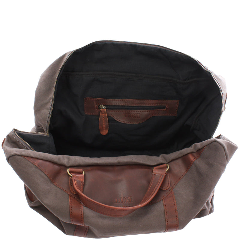 Leconi Kleine Reisetasche Handgepäck Canvas Leder Grau LE2009