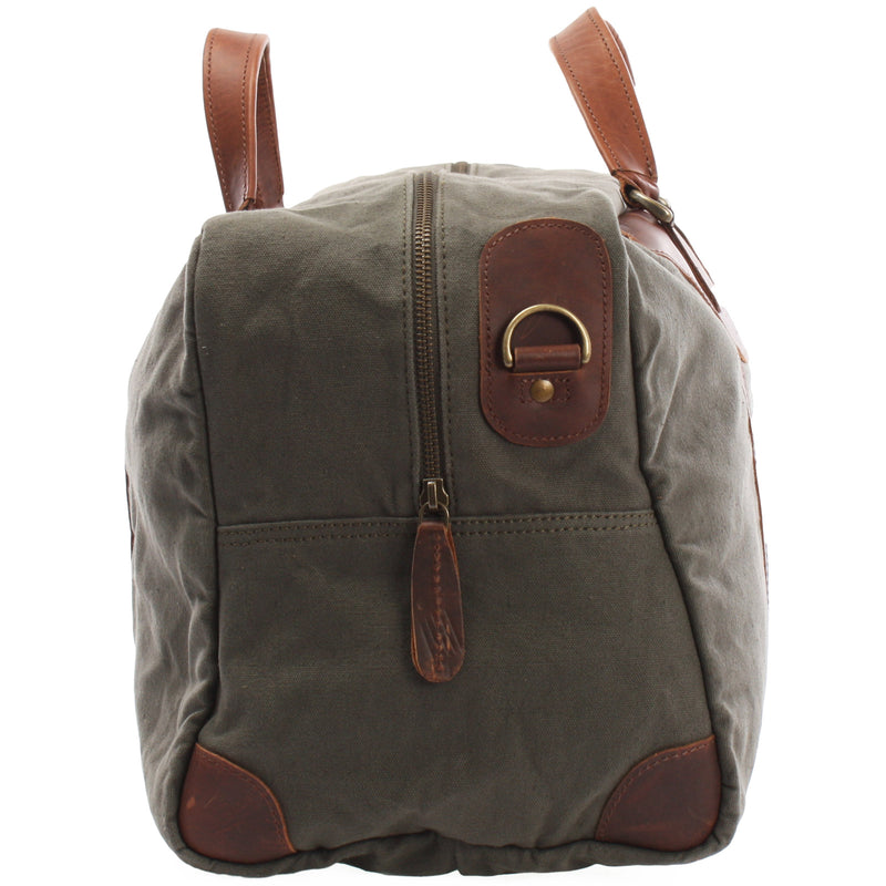 Leconi Kleine Reisetasche Weekender Canvas Leder Grün LE2009