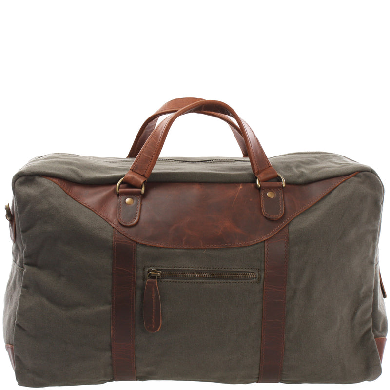 Leconi Kleine Reisetasche Weekender Canvas Leder Grün LE2009