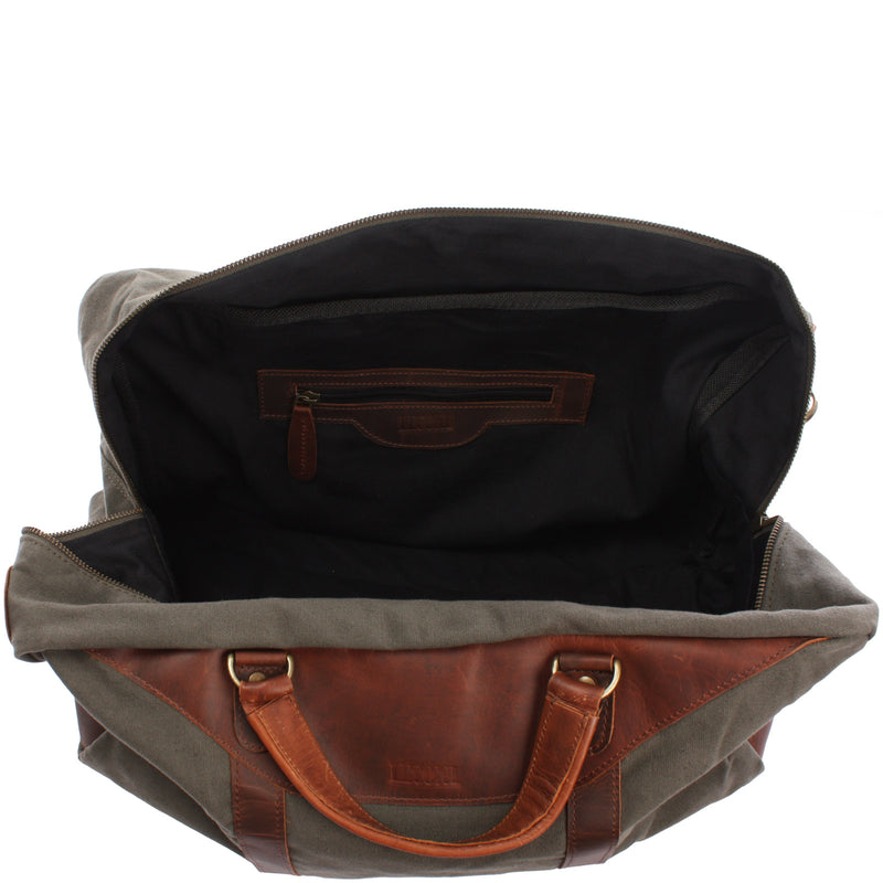 Leconi Kleine Reisetasche Weekender Canvas Leder Grün LE2009
