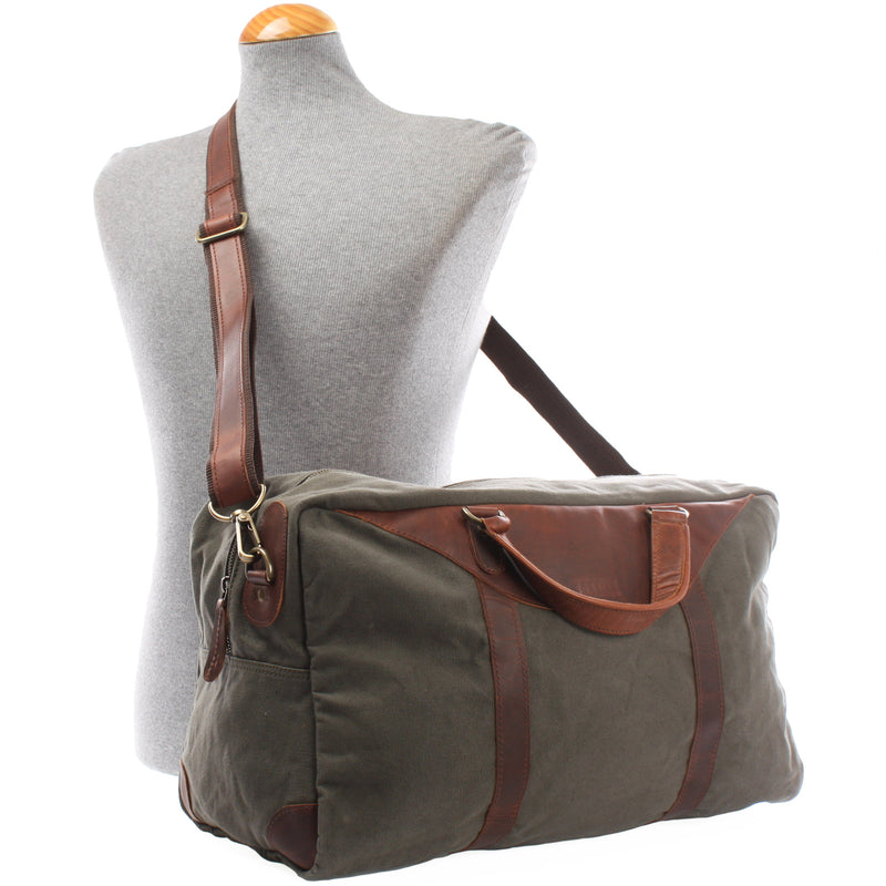 Leconi Kleine Reisetasche Weekender Canvas Leder Grün LE2009