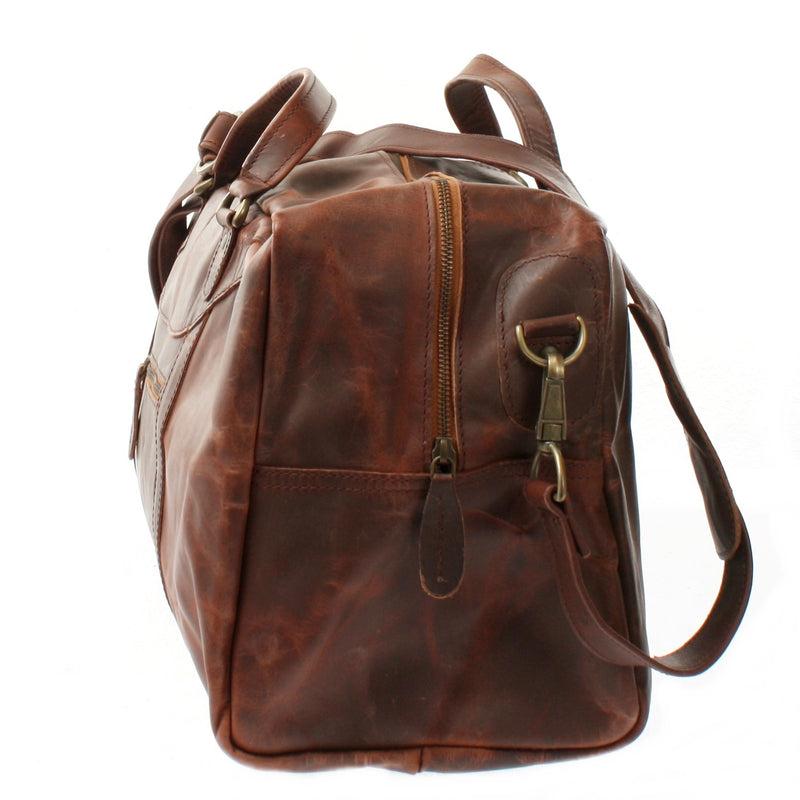 Leconi Kleine Reisetasche Weekender Handgepäck Leder Braun LE2009