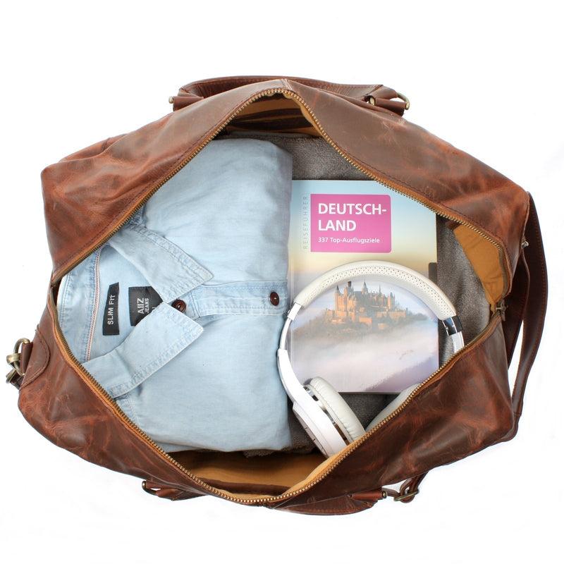 Leconi Kleine Reisetasche Weekender Handgepäck Leder Braun LE2009