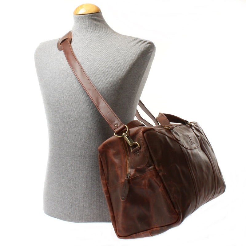 Leconi Kleine Reisetasche Weekender Handgepäck Leder Braun LE2009