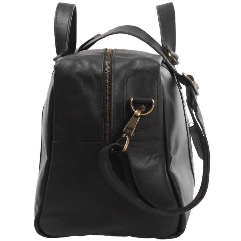 Leconi Kleine Reisetasche Weekender Handgepäck Leder Schwarz LE2009