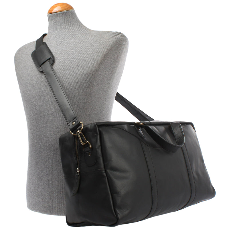 Leconi Kleine Reisetasche Weekender Handgepäck Leder Schwarz LE2009