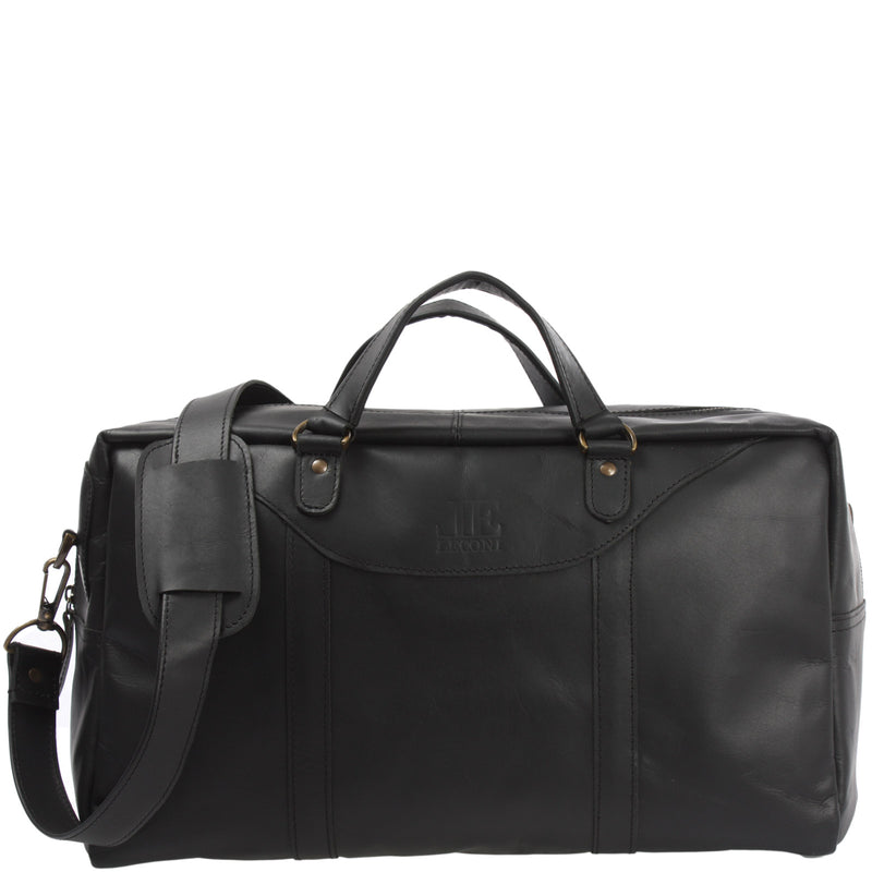 Leconi kleine Reisetasche Weekender Handgepäck Leder schwarz LE2009