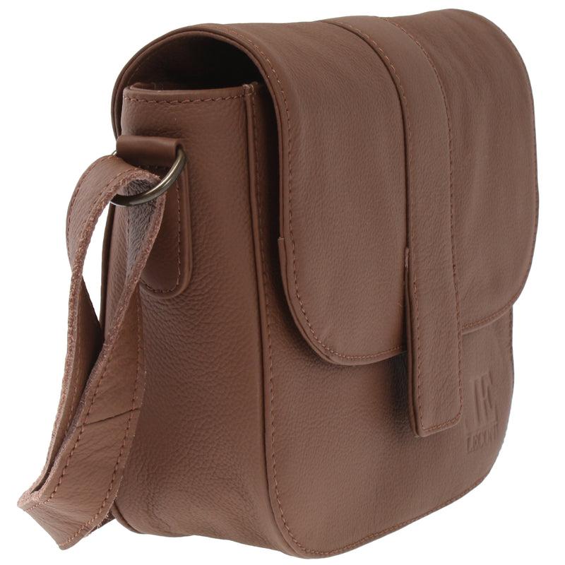 Leconi Kleine Schultertasche Umhängetasche Damentasche Leder Rehbraun LE0074
