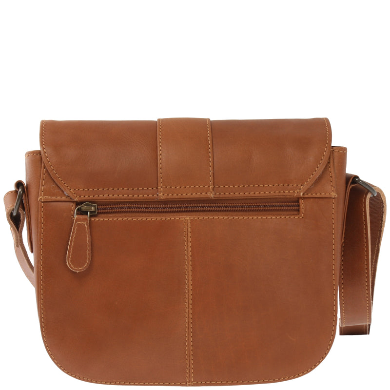 Leconi Kleine Schultertasche Umhängetasche Damentasche Leder Cognac LE0074