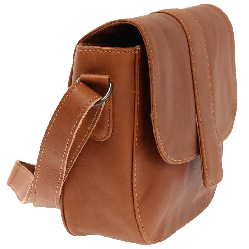 Leconi Kleine Schultertasche Umhängetasche Damentasche Leder Cognac LE0074