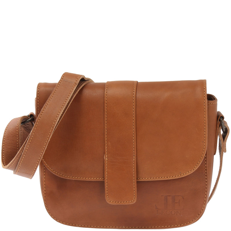 Leconi kleine Schultertasche Umhängetasche Damentasche Leder cognac LE0074