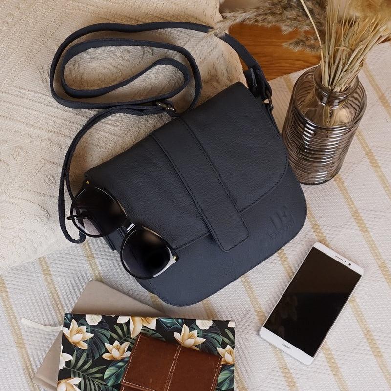 Leconi Kleine Schultertasche Umhängetasche Damentasche Leder Navy LE0074