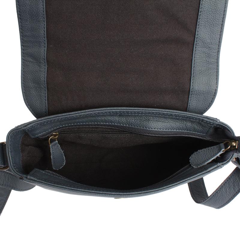 Leconi Kleine Schultertasche Umhängetasche Damentasche Leder Navy LE0074