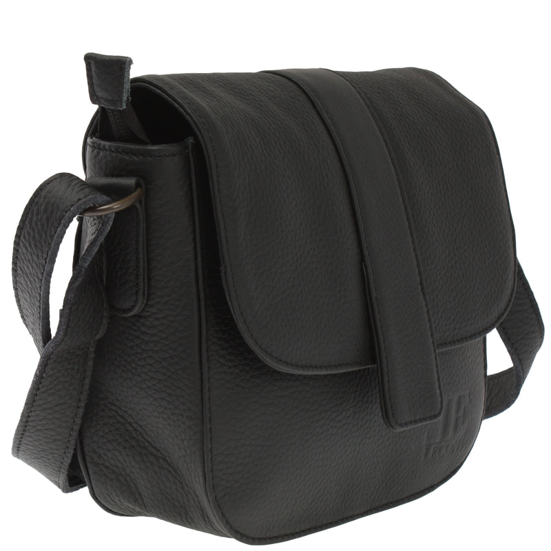 Leconi Kleine Schultertasche Umhängetasche Damentasche Leder Schwarz LE0074