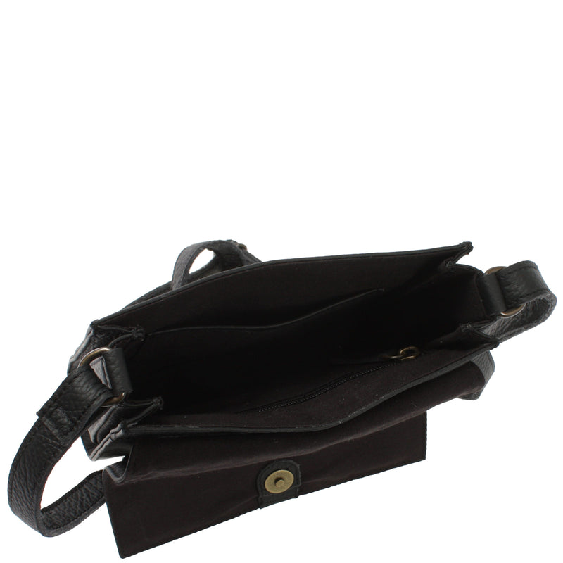 Leconi Kleine Schultertasche Umhängetasche Damentasche Leder Schwarz LE3082