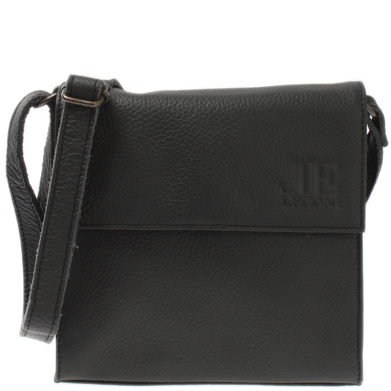 Leconi kleine Schultertasche Umhängetasche Damentasche Leder schwarz LE3082