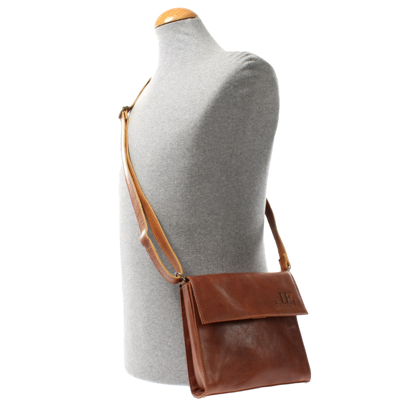 Leconi Kleine Schultertasche Umhängetasche Damentasche Leder Braun LE3082