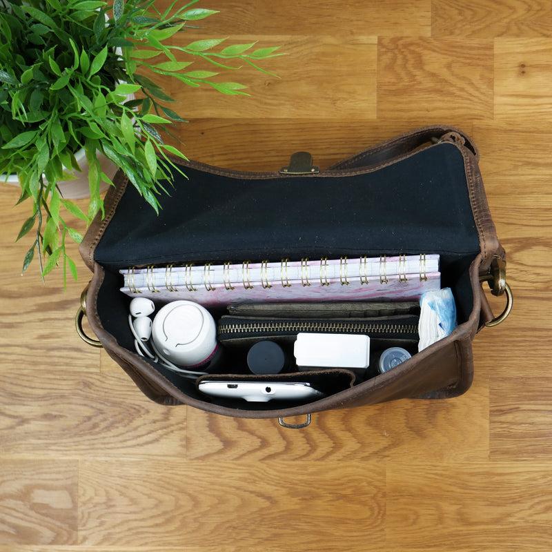 Leconi Kleine Schultertasche Umhängetasche Leder Leder Schlamm LE3041