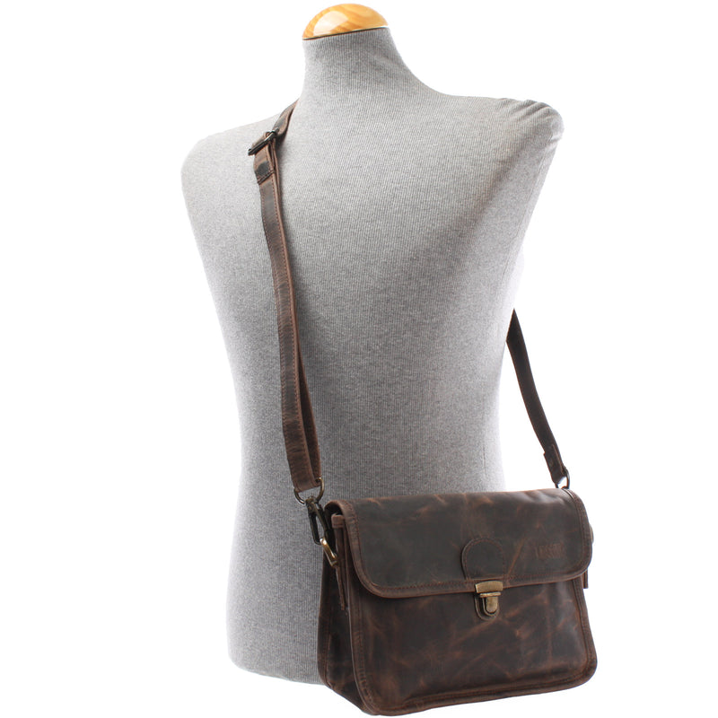 Leconi Kleine Schultertasche Umhängetasche Leder Leder Schlamm LE3041