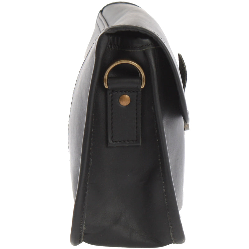 Leconi Kleine Schultertasche Umhängetasche Leder Rindsleder Schwarz LE3041