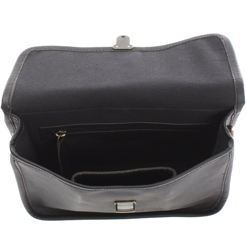 Leconi Kleine Schultertasche Umhängetasche Leder Rindsleder Schwarz LE3041