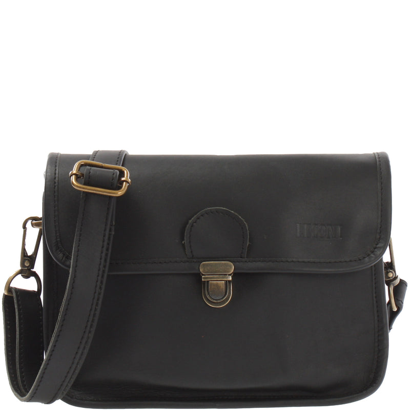 Leconi kleine Schultertasche Umhängetasche Leder Rindsleder schwarz LE3041