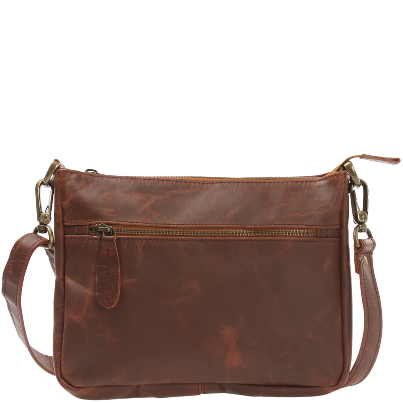 Leconi Kleine Umhängetasche Damentasche Clutch Leder Braun LE3051