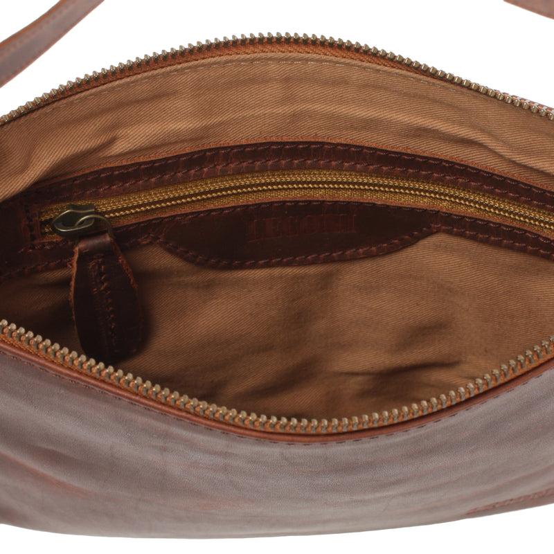 Leconi Kleine Umhängetasche Damentasche Clutch Leder Braun LE3051