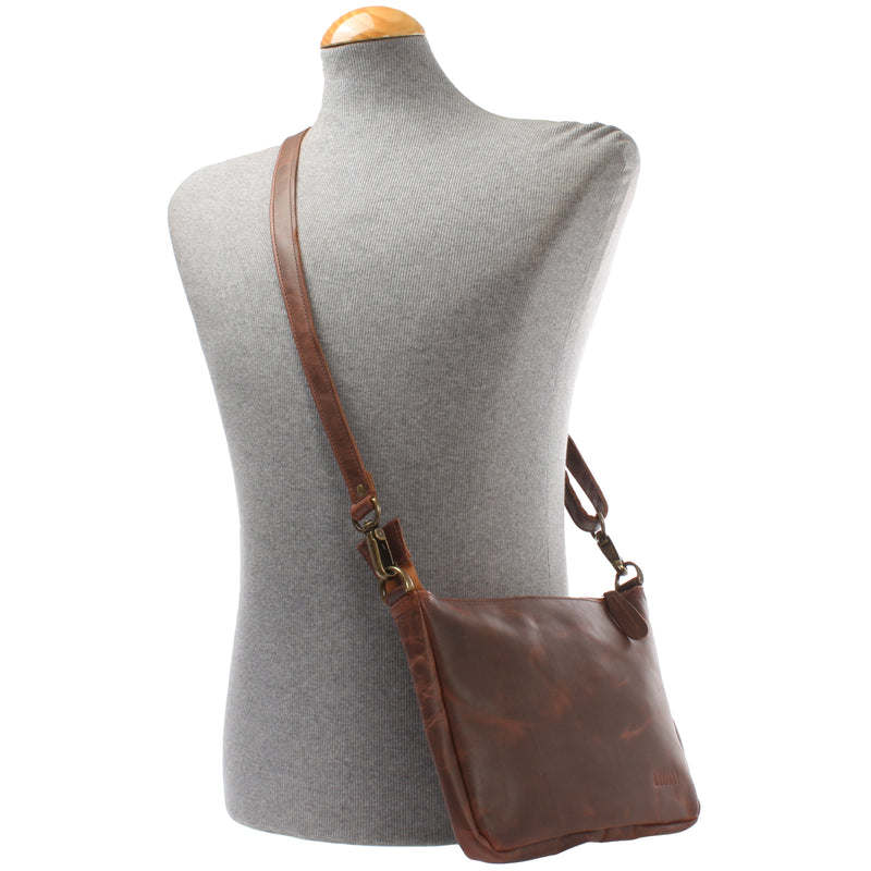 Leconi Kleine Umhängetasche Damentasche Clutch Leder Braun LE3051