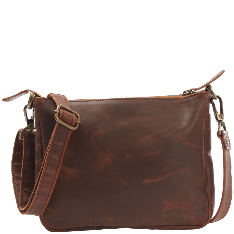 Leconi kleine Umhängetasche Damentasche Clutch Leder braun LE3051