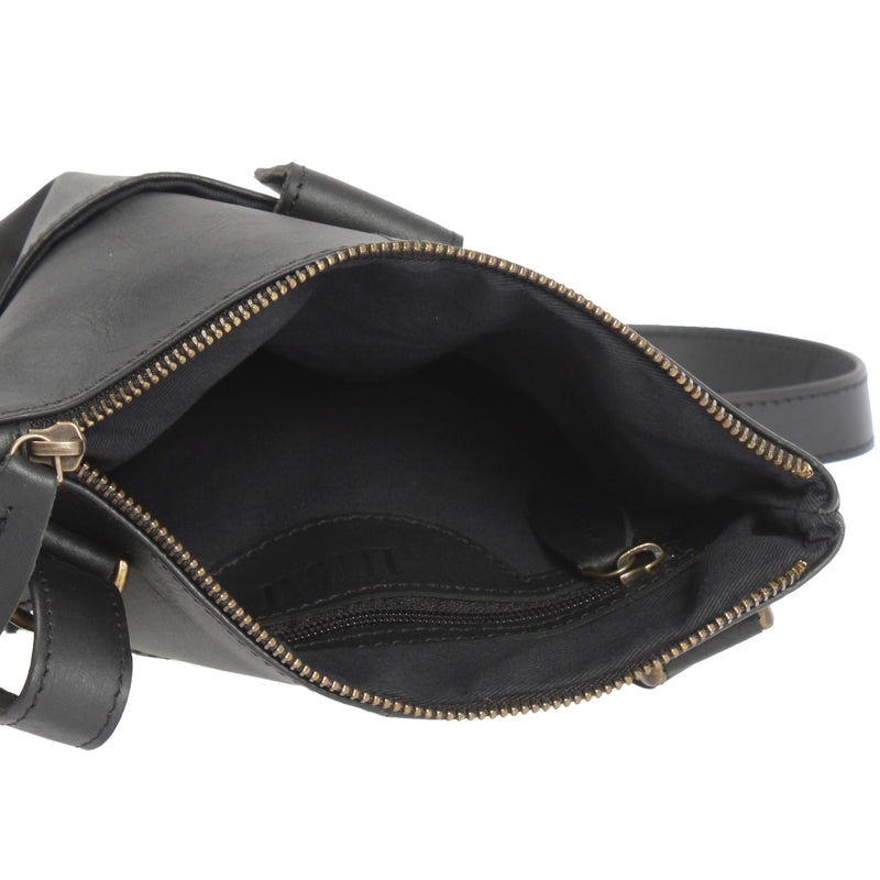 Leconi Kleine Umhängetasche Damentasche Herrentasche Ledertasche Schwarz LE3060