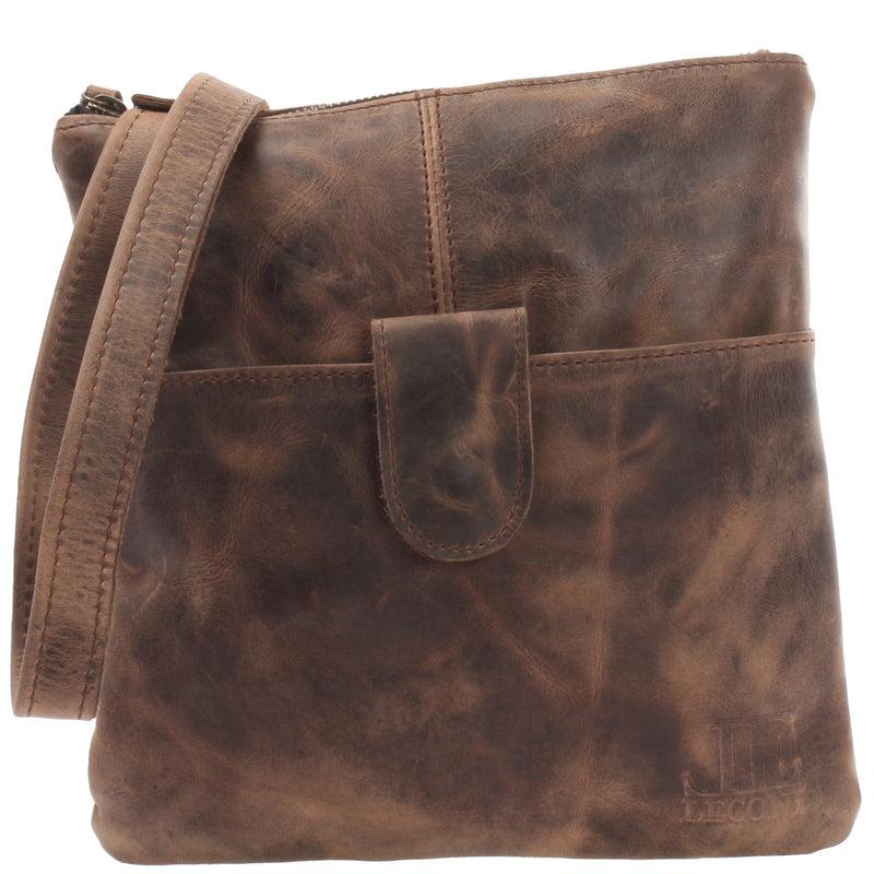 Leconi kleine Umhängetasche Damentasche Herrentasche Ledertasche schlamm LE3060