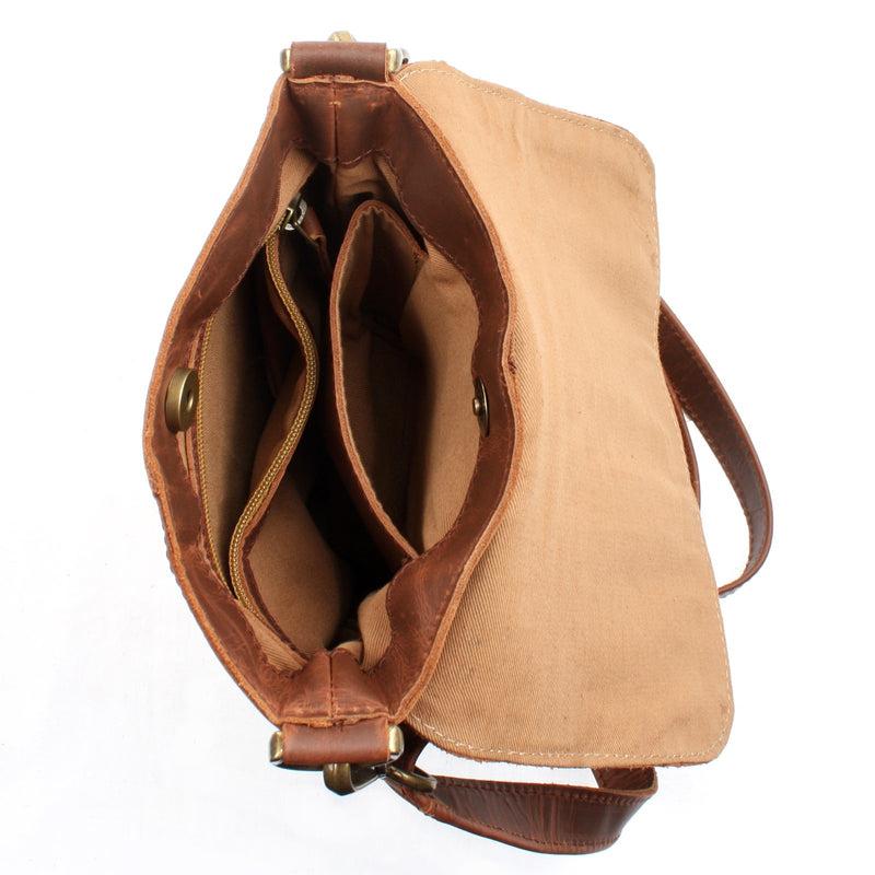 Leconi Kleine Umhängetasche Damentasche Herrentasche Ledertasche Braun LE3033