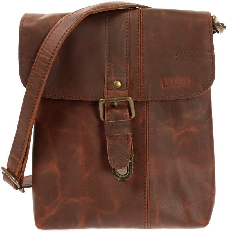 Leconi kleine Umhängetasche Damentasche Herrentasche Ledertasche braun LE3033
