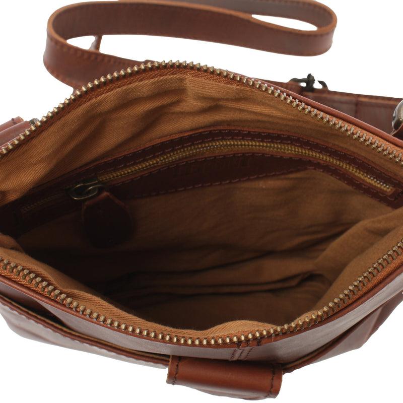 Leconi Kleine Umhängetasche Damentasche Herrentasche Ledertasche Braun LE3060