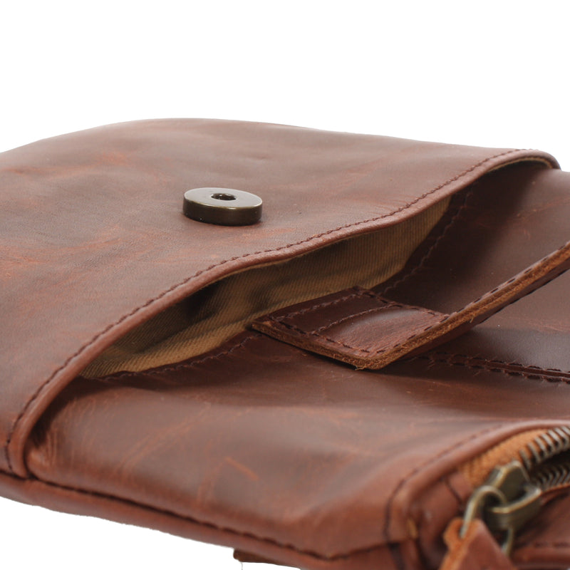 Leconi Kleine Umhängetasche Damentasche Herrentasche Ledertasche Braun LE3060