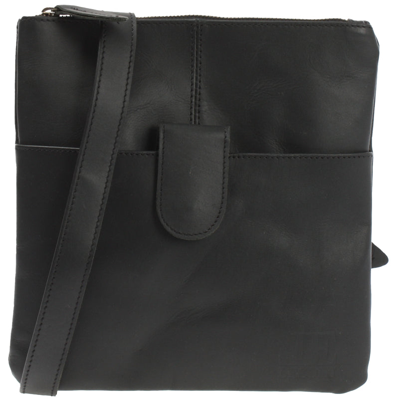 Leconi kleine Umhängetasche Damentasche Herrentasche Ledertasche schwarz LE3060