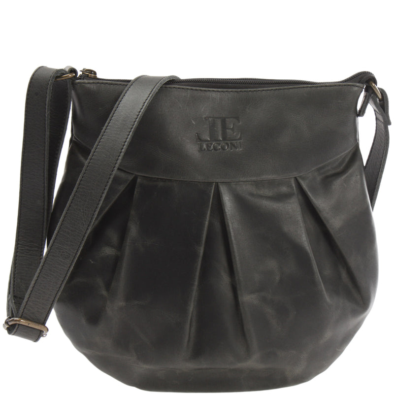 Leconi kleine Umhängetasche Damentasche Leder dunkelgrau LE0070