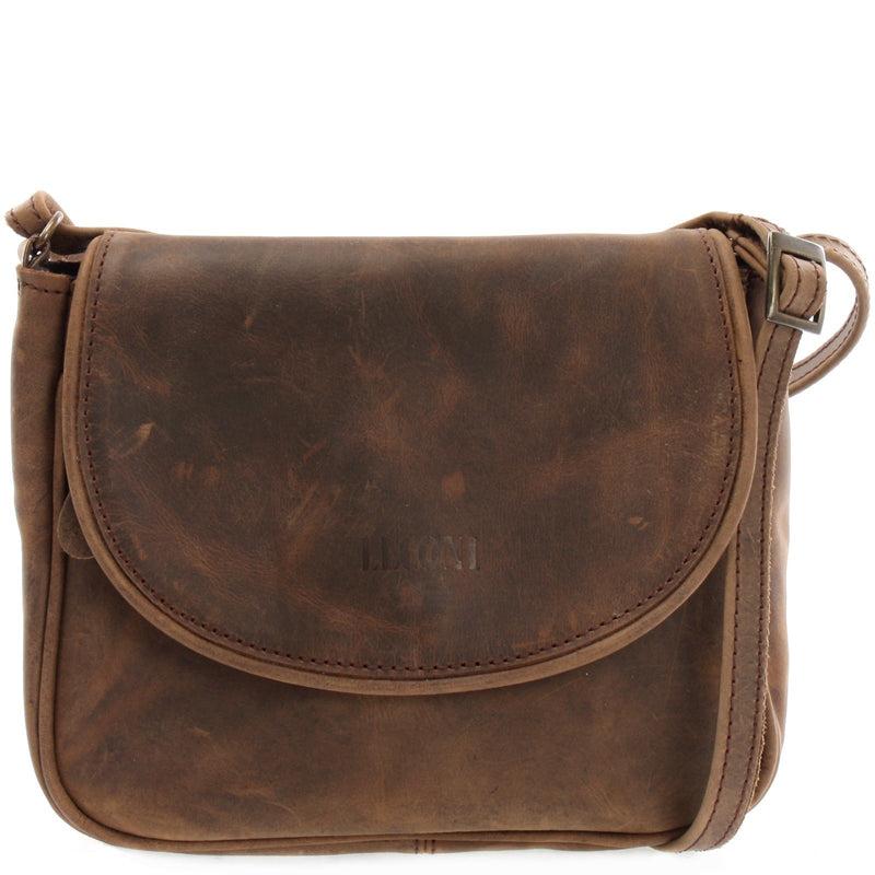 Leconi kleine Umhängetasche Damentasche Leder schlamm LE3047