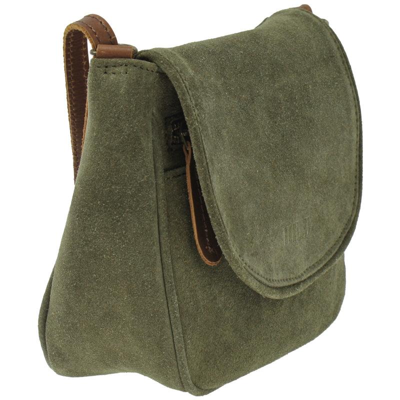 Leconi Kleine Umhängetasche Ledertasche Damentasche Schultertasche Veloursleder Grün LE3047