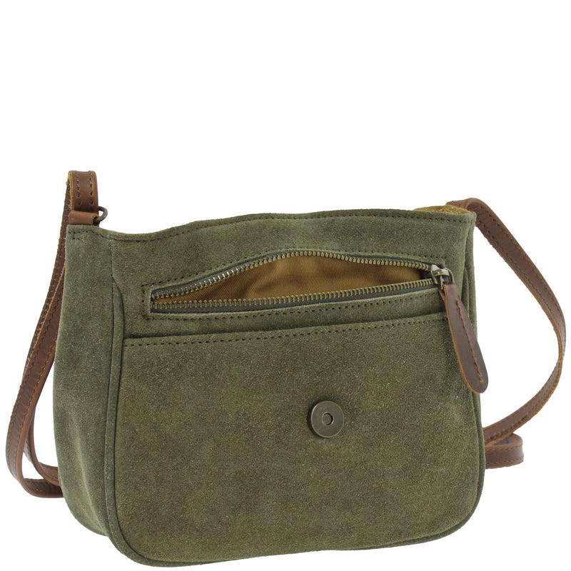 Leconi Kleine Umhängetasche Ledertasche Damentasche Schultertasche Veloursleder Grün LE3047