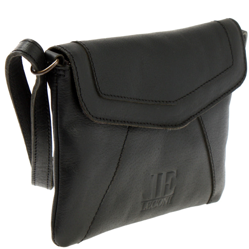 Leconi Kleine Umhängetasche Ledertasche Damentasche Schultertasche Leder Schwarz LE3078