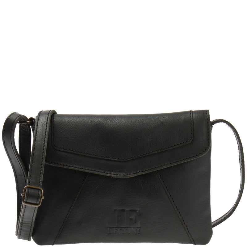 Leconi kleine Umhängetasche Ledertasche Damentasche Schultertasche Leder schwarz LE3078