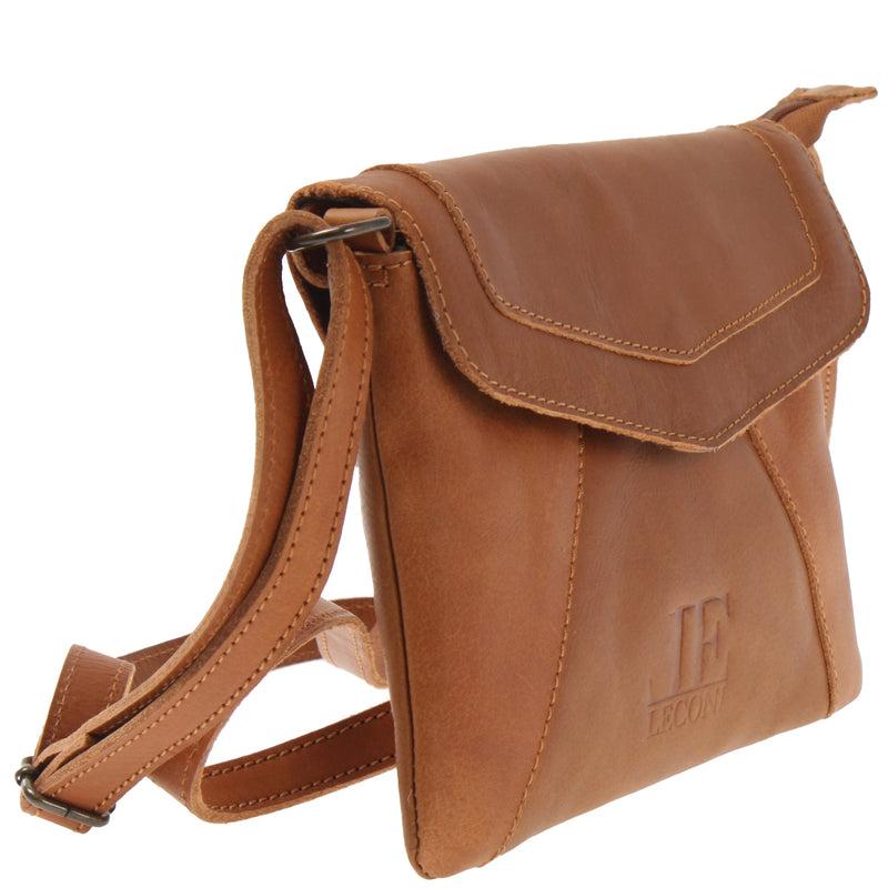 Leconi Kleine Umhängetasche Ledertasche Damentasche Schultertasche Leder Cognac LE3078
