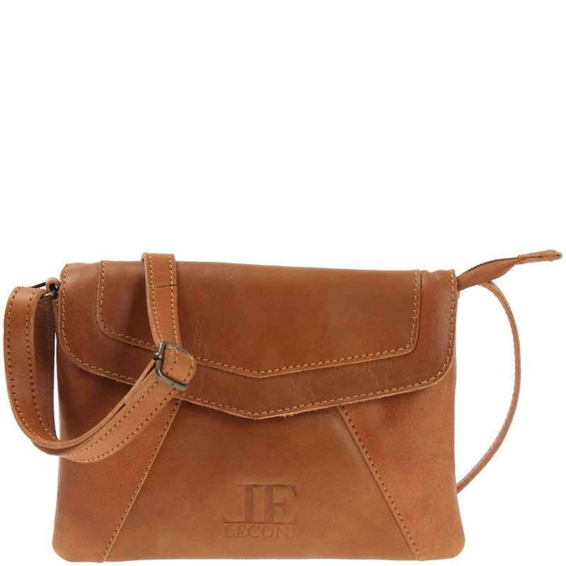 Leconi kleine Umhängetasche Ledertasche Damentasche Schultertasche Leder cognac LE3078