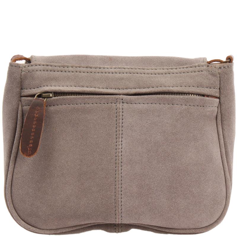 Leconi Kleine Umhängetasche Ledertasche Damentasche Schultertasche Veloursleder Grau LE3047