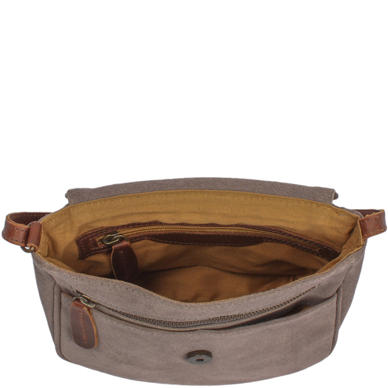 Leconi Kleine Umhängetasche Ledertasche Damentasche Schultertasche Veloursleder Grau LE3047