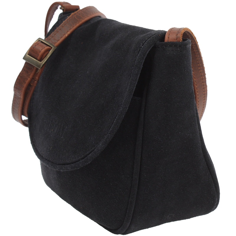 Leconi Kleine Umhängetasche Ledertasche Damentasche Schultertasche Veloursleder Anthrazit LE3047