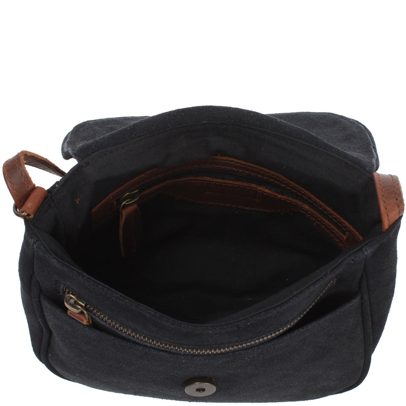 Leconi Kleine Umhängetasche Ledertasche Damentasche Schultertasche Veloursleder Anthrazit LE3047