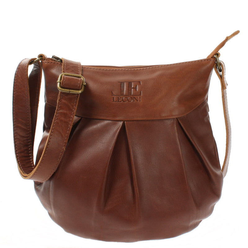 Leconi kleine Umhängetasche Ledertasche Damentasche Schultertasche Leder braun LE0070